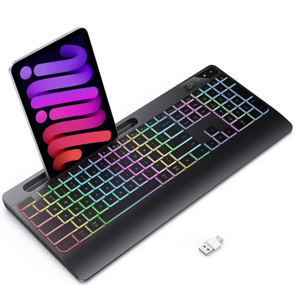 Silent Keyboard with Light up Keys,Full Size with Wrist Rest-Computer for PC